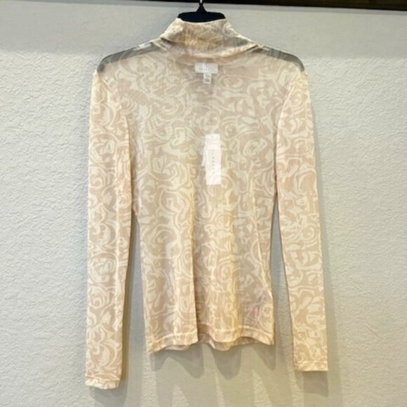 NWT Topshop Ivory Sepia Print Mesh Mock Neck Top - Picture 3 of 7